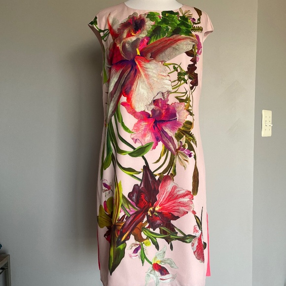 Ted Baker Ramonda Symmetrical Orchid Print Floral Leaves Tunic Dress Barbie Pink - Picture 5 of 15